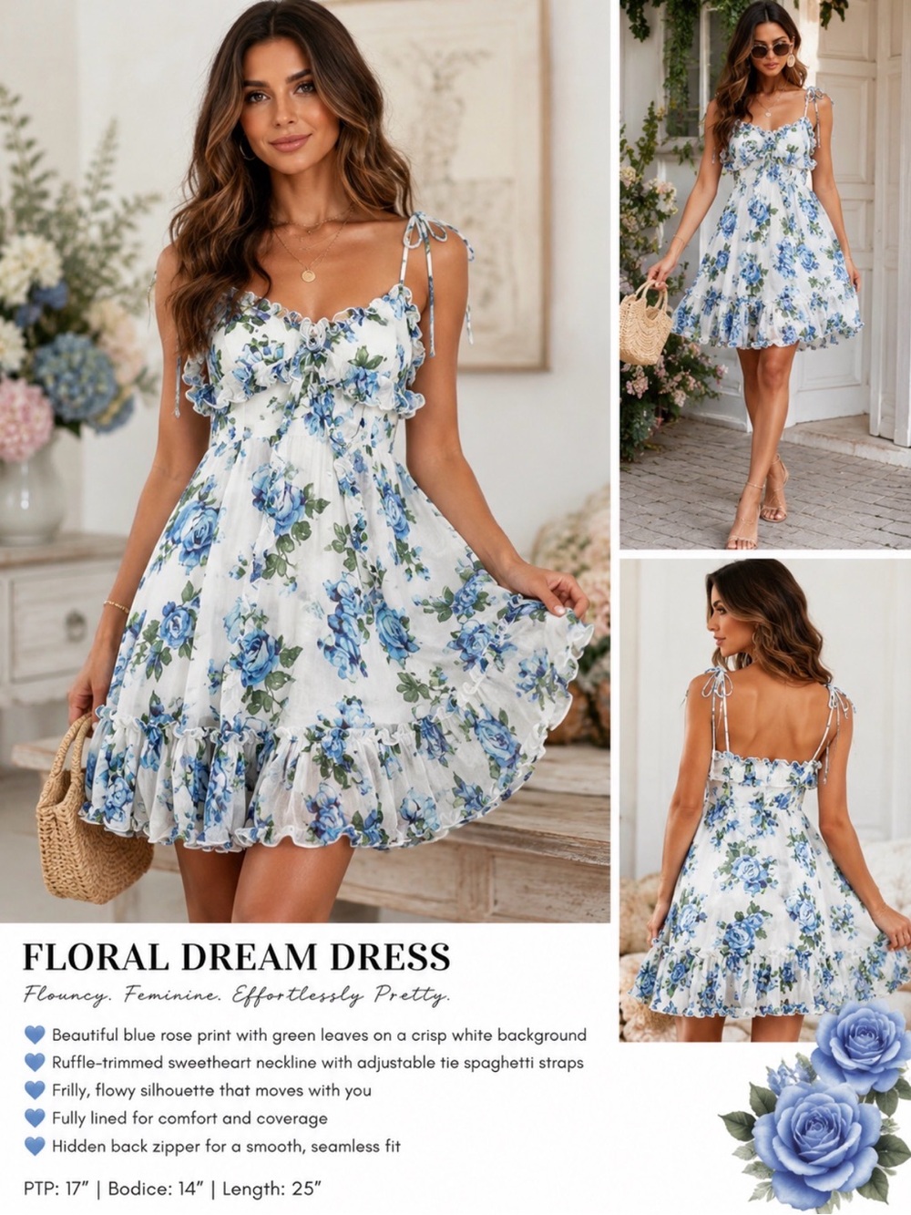 The Kooples White Dress with Blue Floral Print - Ruffle Mini Size S